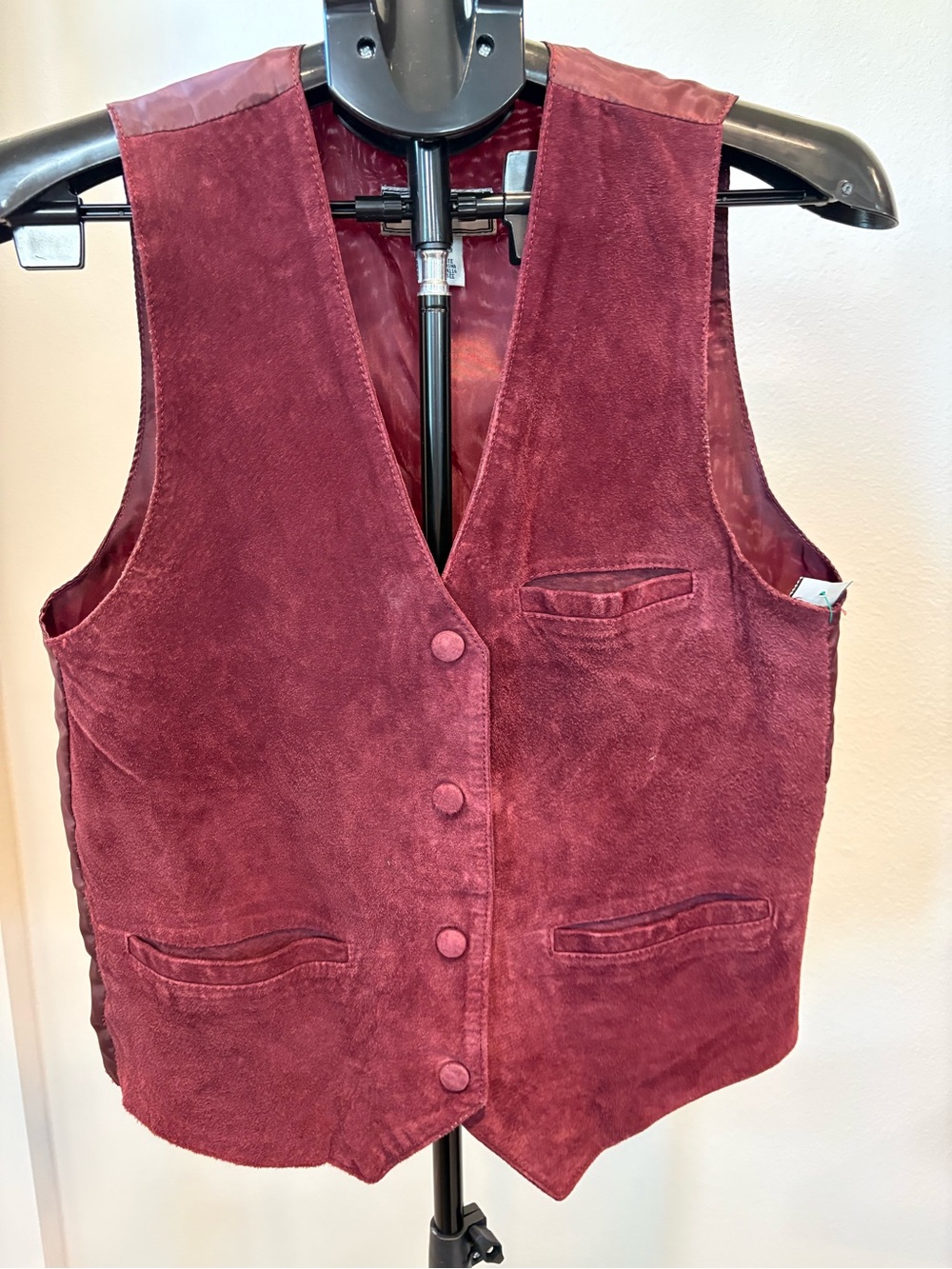 Mens Vintage Burgundy Suede Vest - Classic Button Front